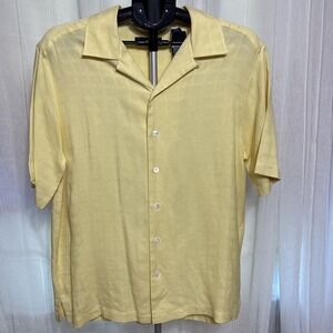 JOHN ASHFORD Vintage Shirt Men M Yellow 100% Silk Relaxed Retro 70s 90s Y2K